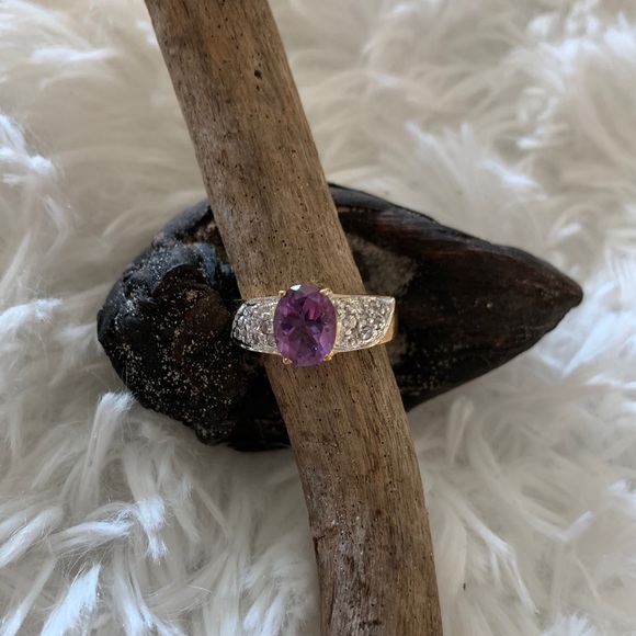 BLING : Amethyst and Rhinestone Gold Tone Ring - Picture 4 of 9